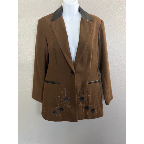 Deadstock Coldwater‎ Creek Blazer Brown P8 Jacket Equestrian Floral Embellish